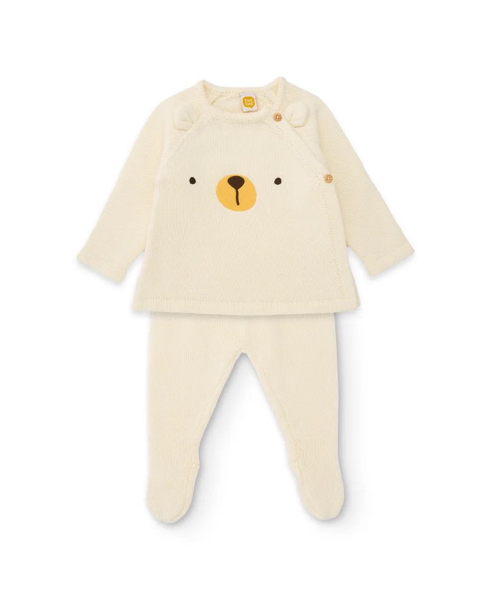 TucTuc Completi Felpa Crudo Neonato Orso Cotone Piedini