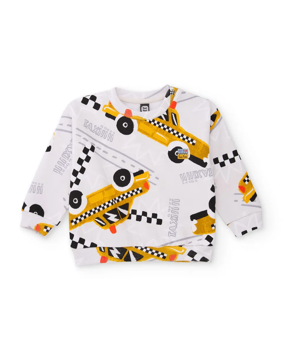TucTuc Felpe felpa bambino auto bianco 5 anni felpata