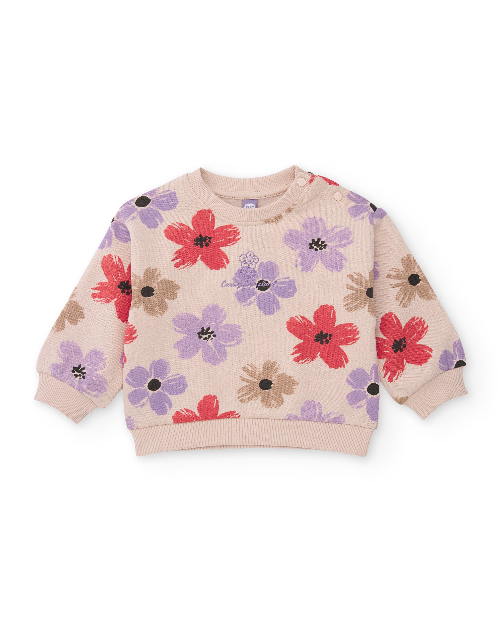 TucTuc Completi Tuta Bambina Beige Felpa Floreale 2 Pezzi