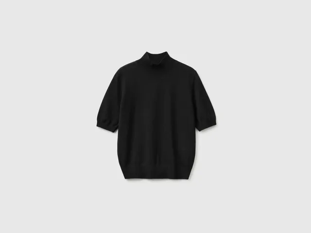 Benetton maglione dolcevita manica corta lana cashmere viscosa