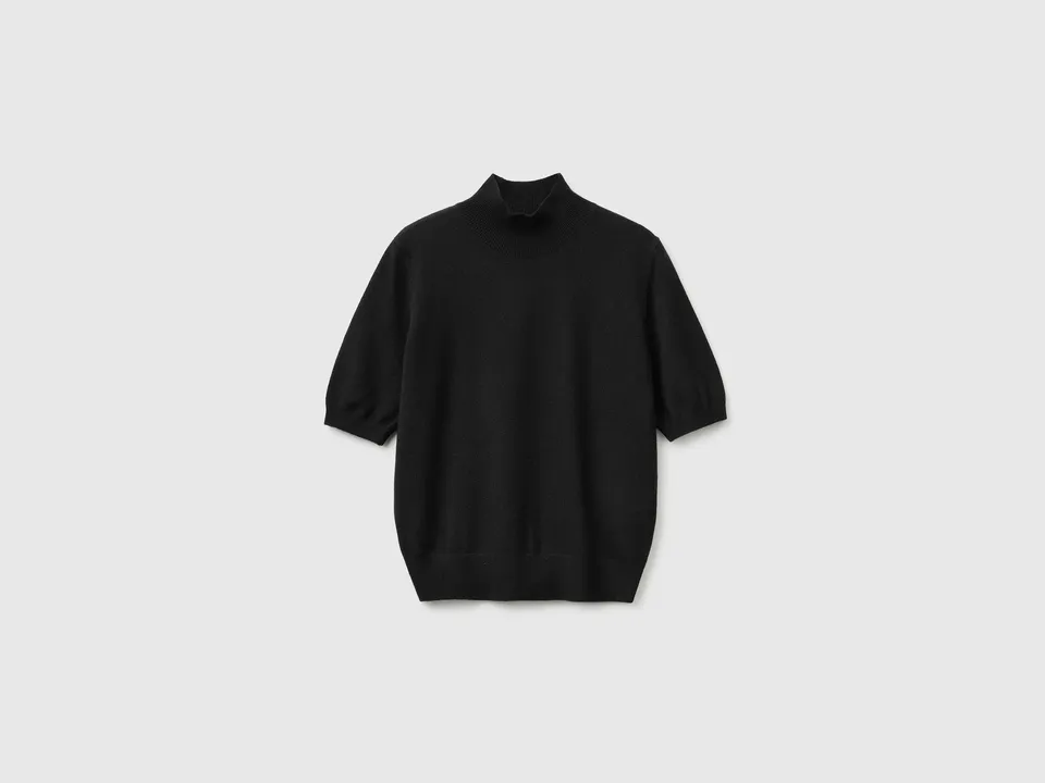 Benetton maglione dolcevita manica corta lana cashmere viscosa