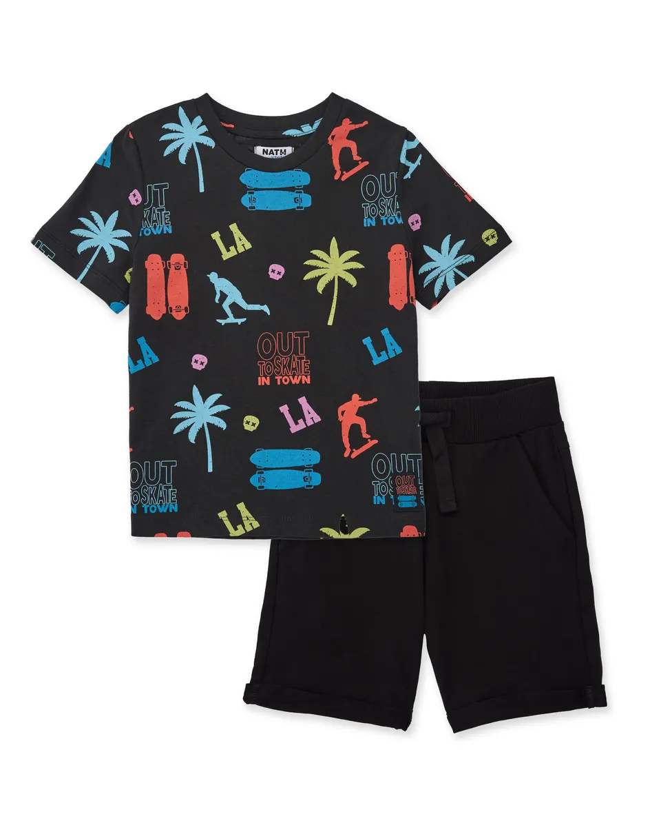 TucTuc Completi bambino nero skate t-shirt e bermuda