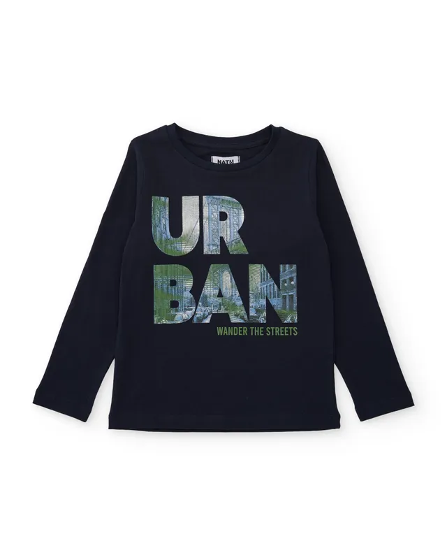 TucTuc Magliette T-shirt Bambino Blu Marino Stampa Urbana Cotone