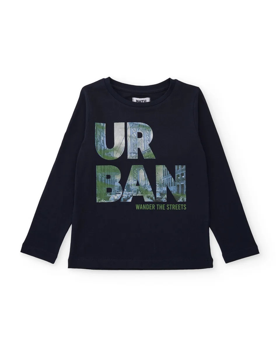 TucTuc Magliette T-shirt Bambino Blu Marino Stampa Urbana Cotone