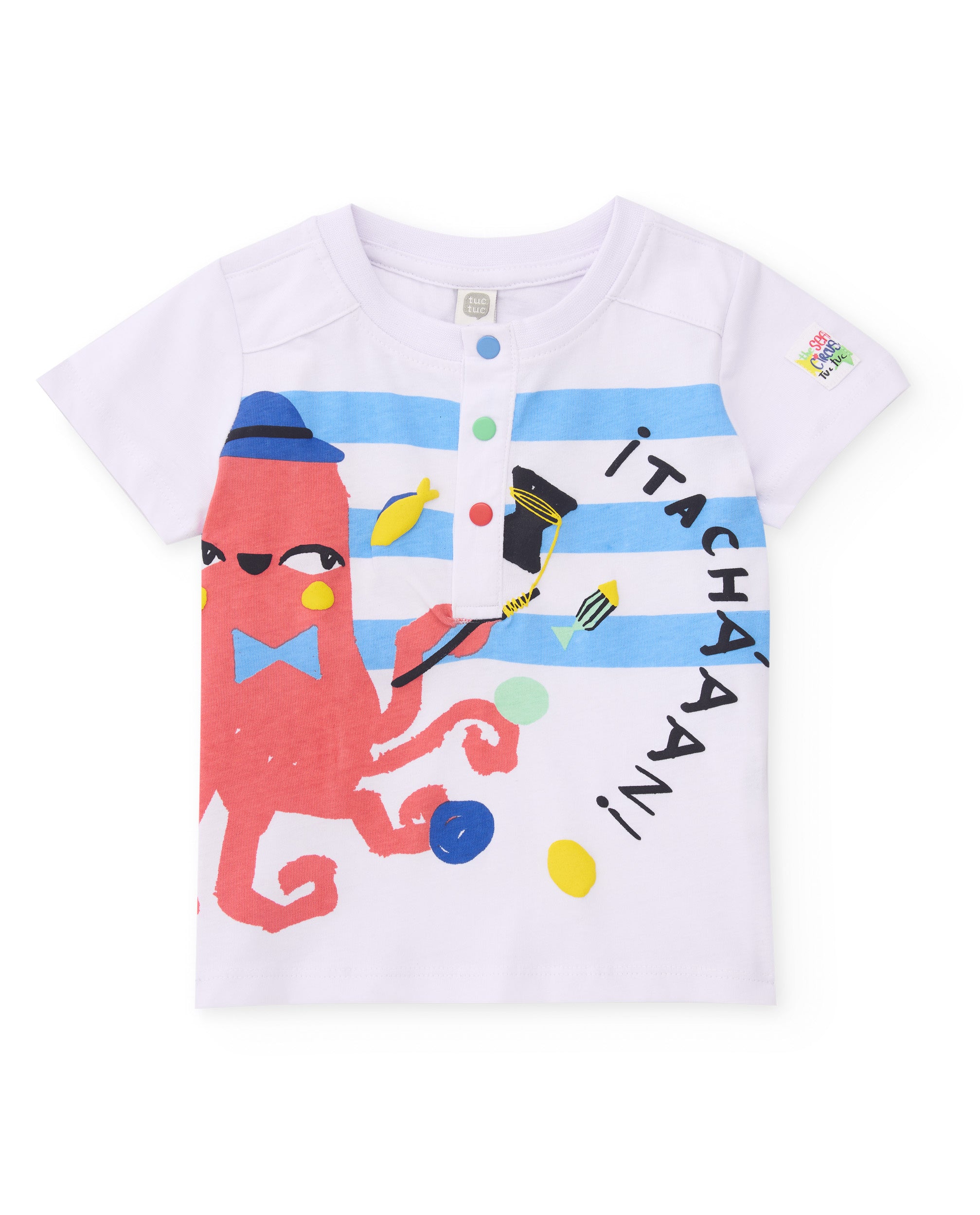 TucTuc Magliette T-Shirt Bambino Bianco Righe Polpo