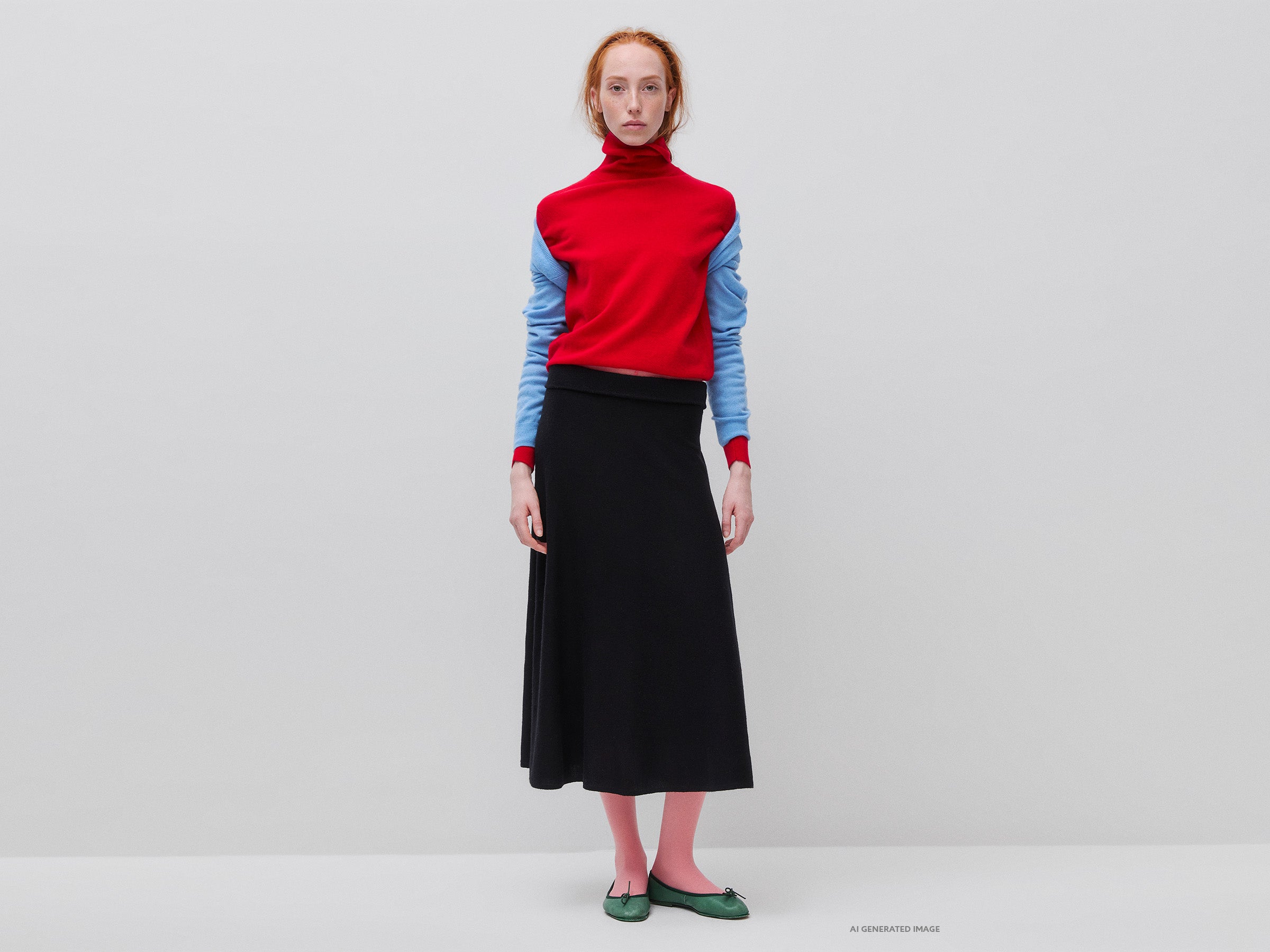 Benetton gonna midi maglia misto lana svasata M