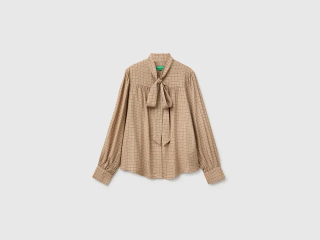 United Colors of Benetton Camicia vichy con fiocco blusa S