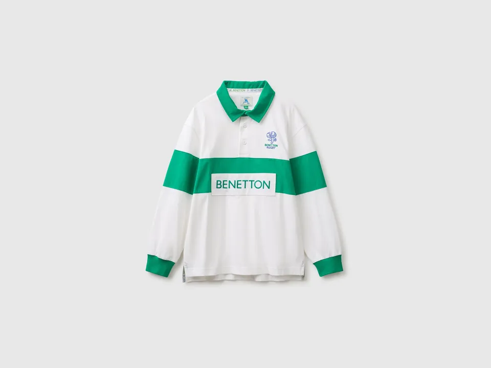 United Colors of Benetton Rugby Polo cotone bio bianco verde