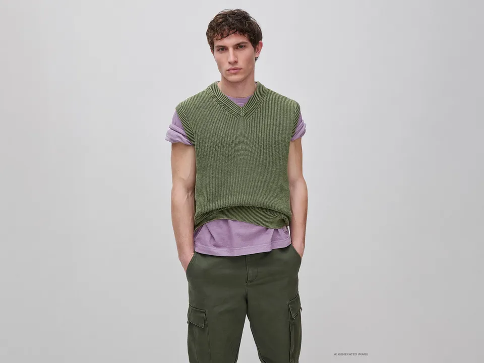 United Colors of Benetton Stone washed gilet cotone scollo V M