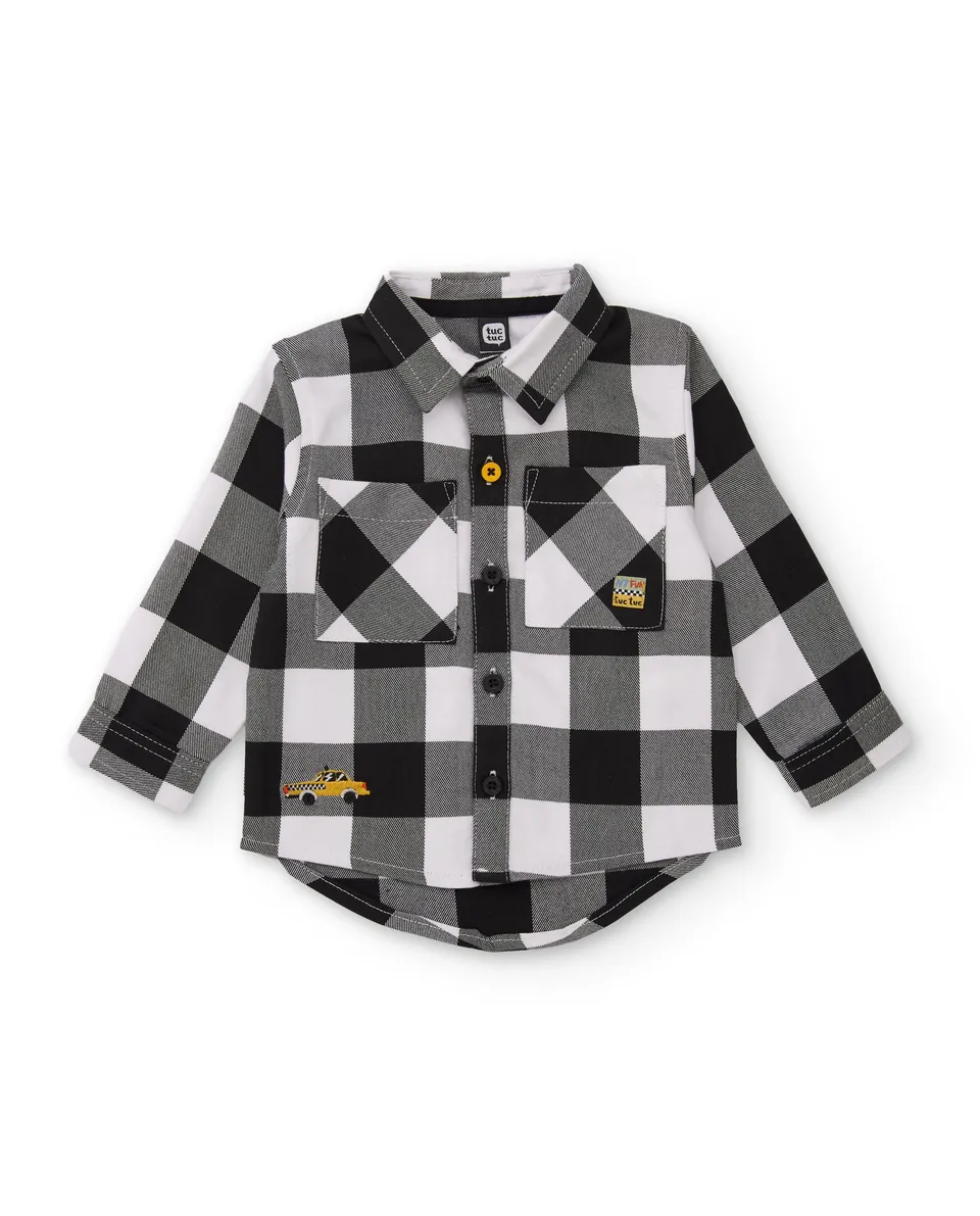 TucTuc Camicia quadri bambino nera con taschino