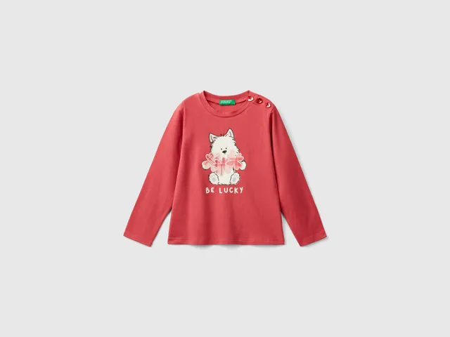 United Colors of Benetton T-shirt manica lunga cotone stampa animale 104