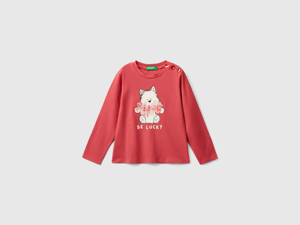 United Colors of Benetton T-shirt manica lunga cotone stampa animale 104