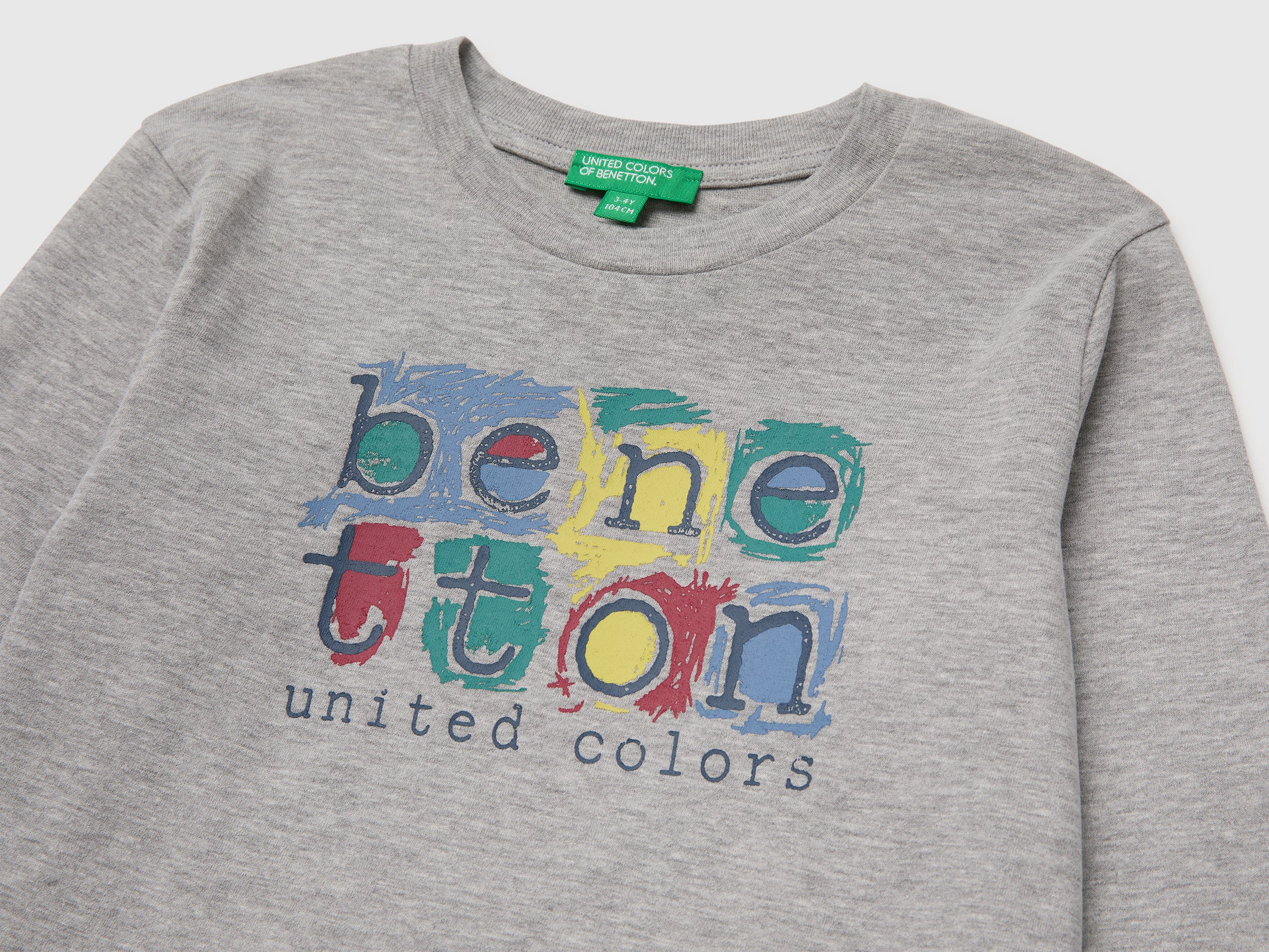 United Colors of Benetton T-shirt manica lunga stampa bimbo cotone bio