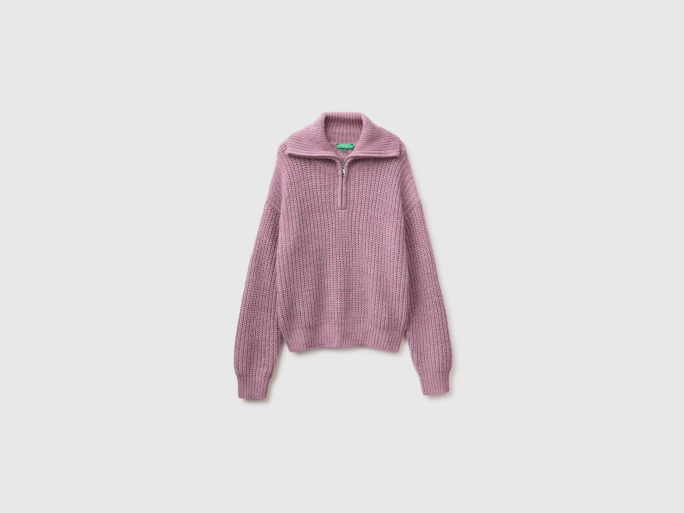 Benetton Maglione Collo Alto Mezza Zip Melange