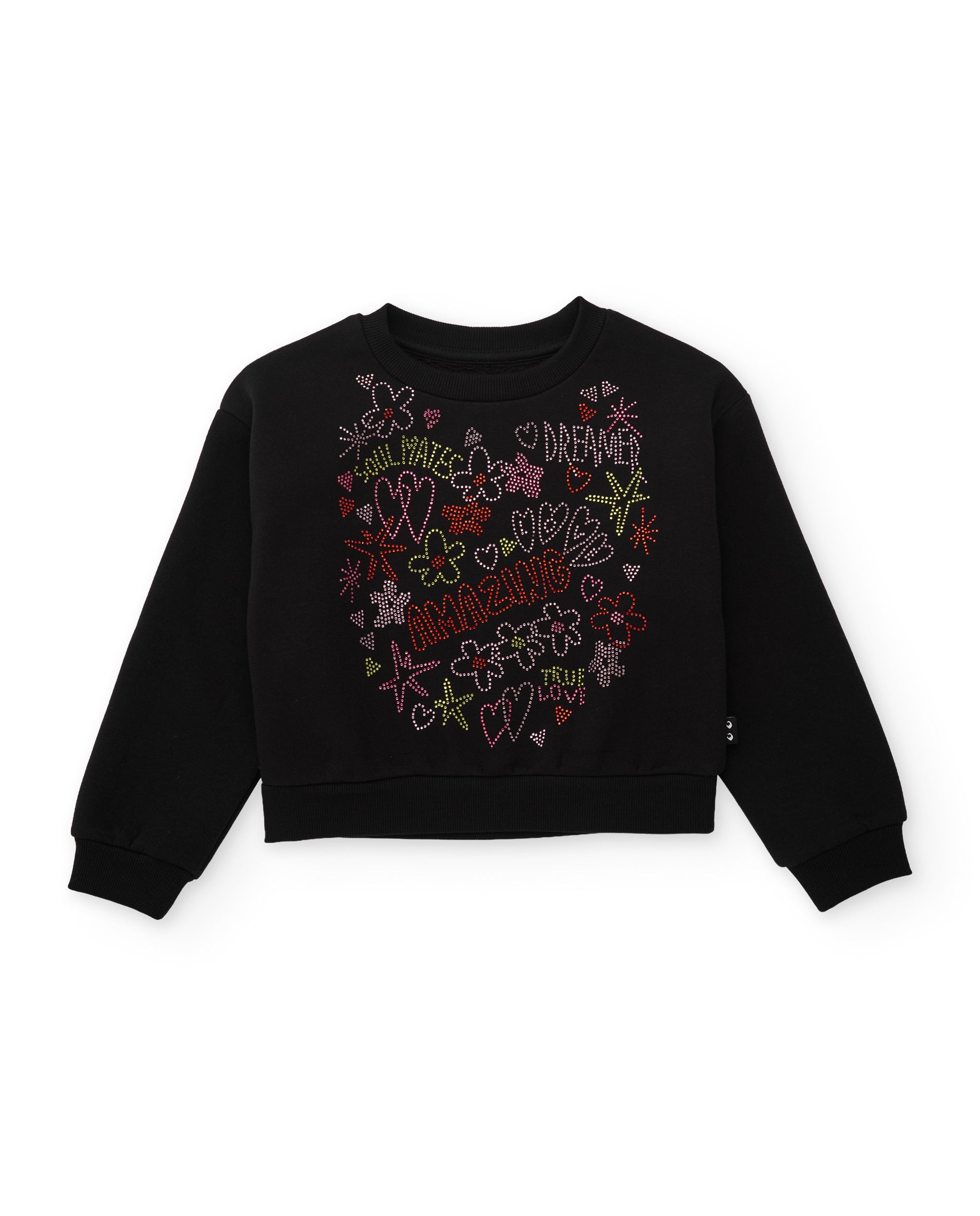 TucTuc Felpe Felpa Nera Bambina Stelle Fiori Senza Cappuccio