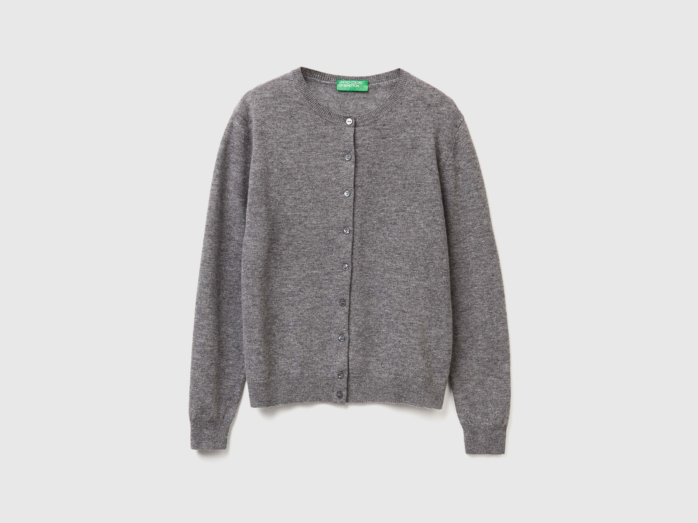 United Colors of Benetton Cardigan Grigio Topo Lana Merino Taglia M