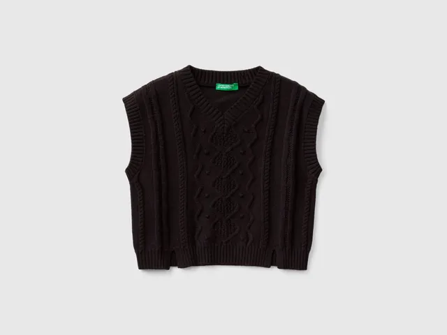 United Colors of Benetton Knit Vest Gilet scollo V cotone lana