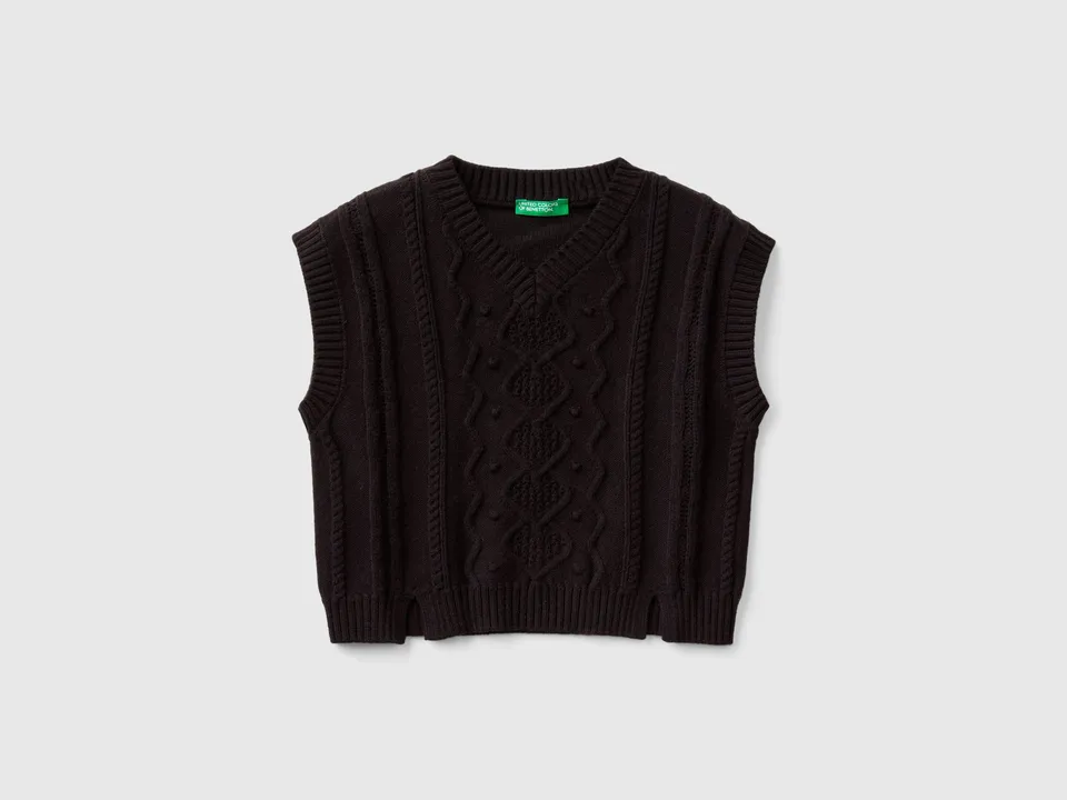 United Colors of Benetton Knit Vest Gilet scollo V cotone lana