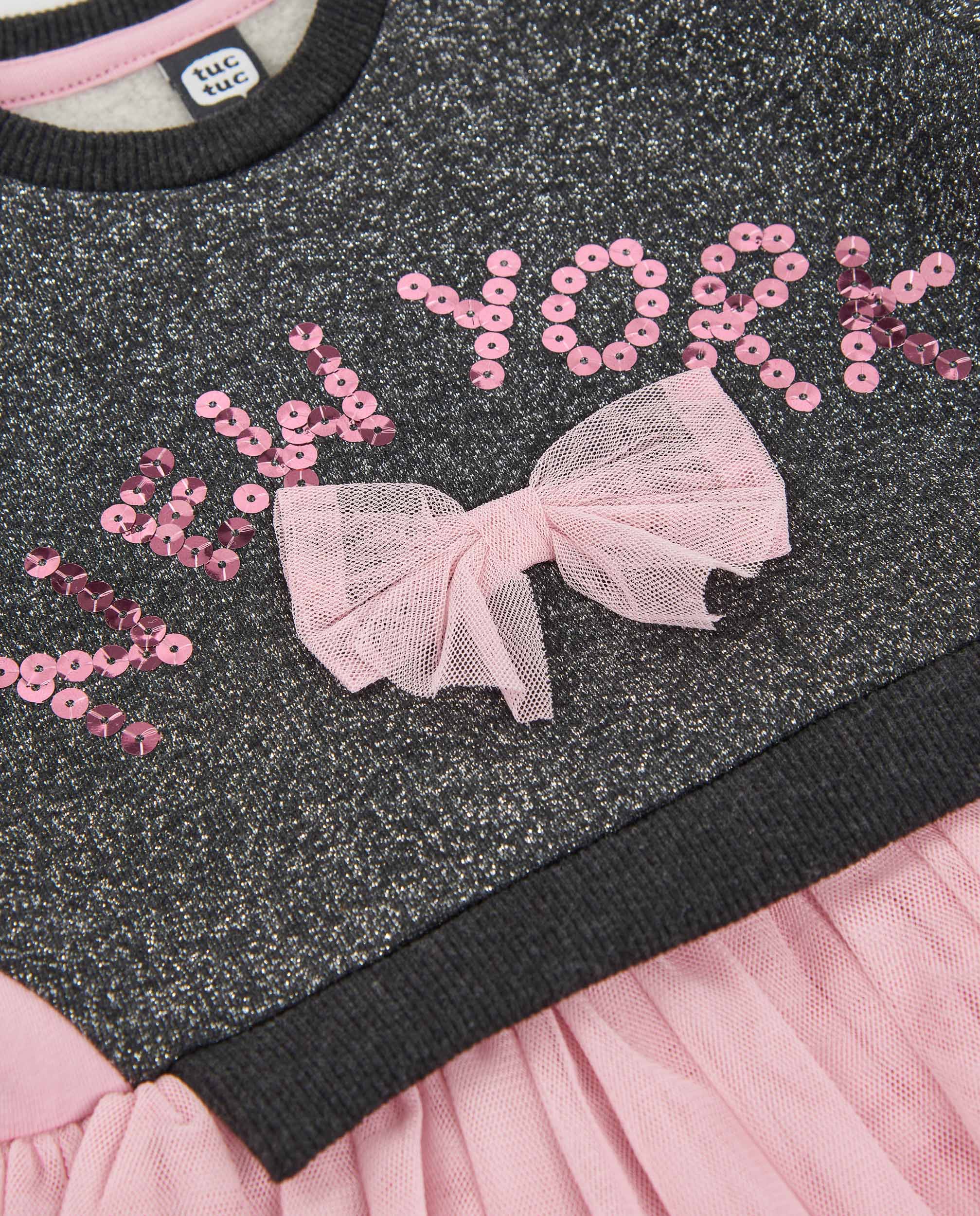 TucTuc Vestiti abito bambina felpa tulle grigio rosa