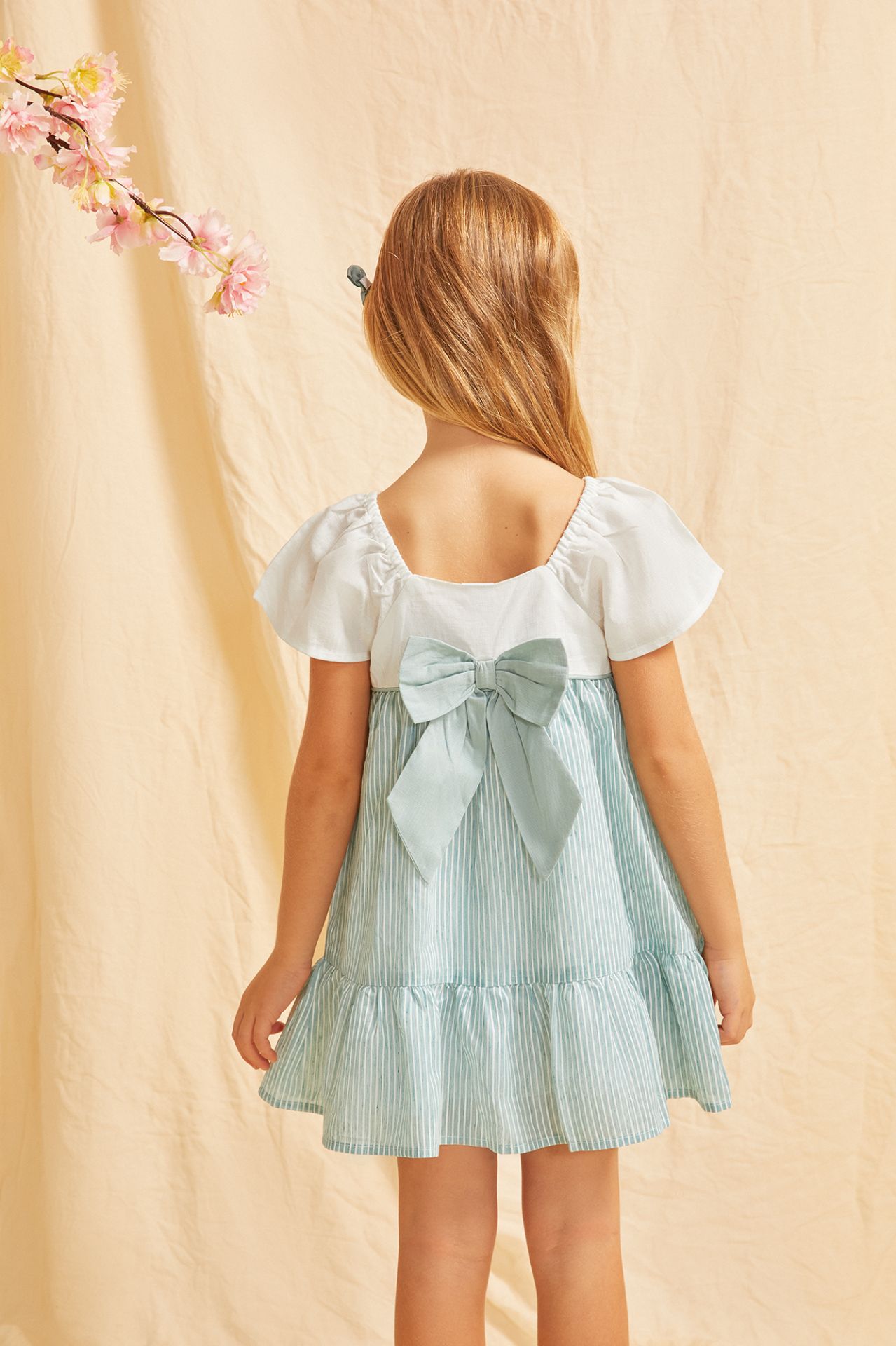 Kokarcia Vestito Verde Chiaro con Fiocco Cotone Bimba