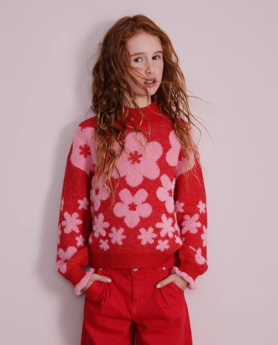 TucTuc Maglioni Maglione Bambina Rosso Floreale Tricot