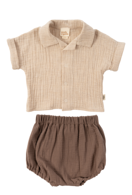 Woolly Organic Muslin Shirt Bloomers SS26 completino mussola bio