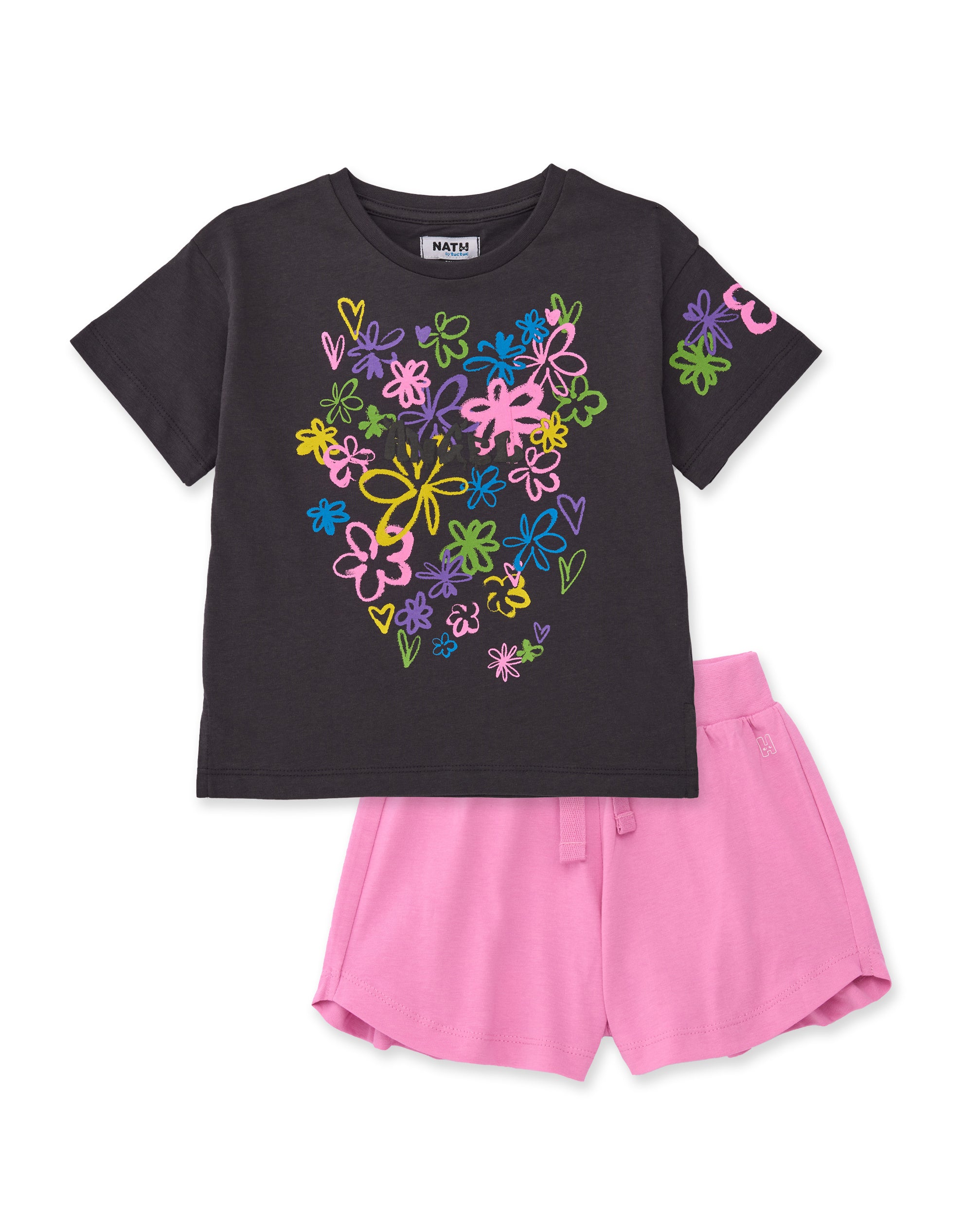 TucTuc Completi Set Bambina Maglia Fiori Grigio Rosa
