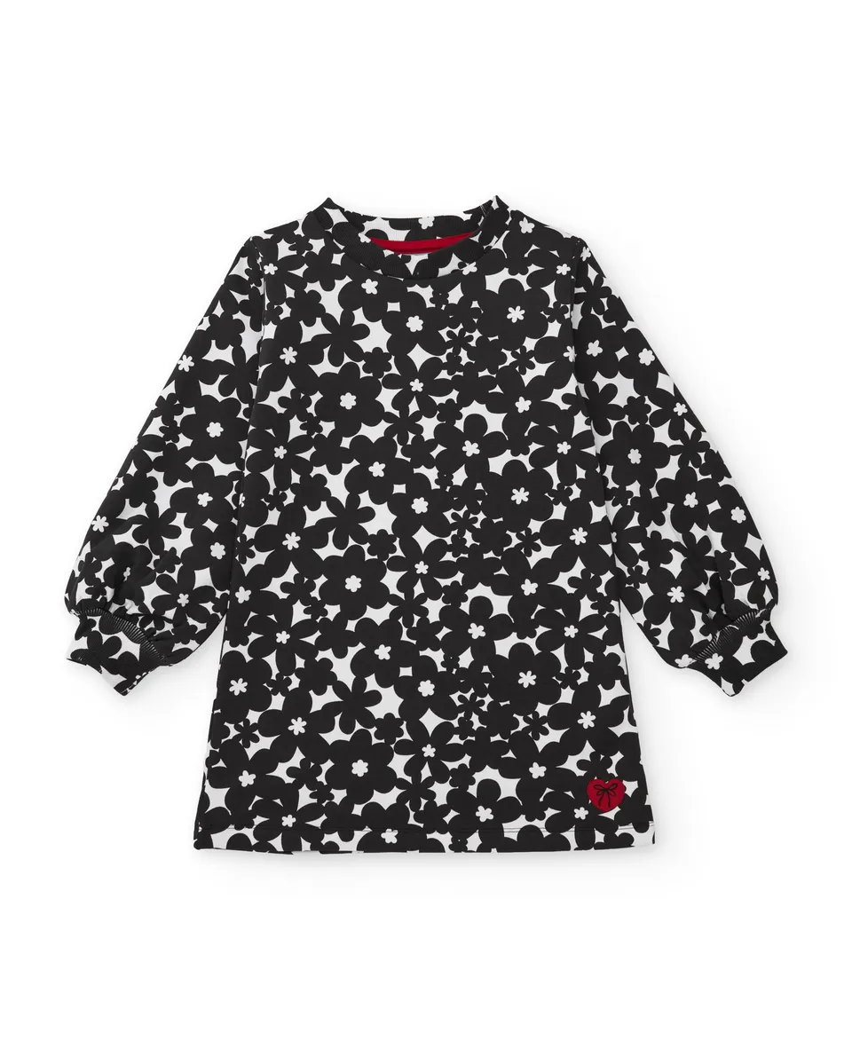 TucTuc Vestiti vestito bambina nero felpa floreale