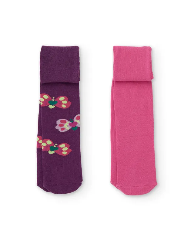 TucTuc Collant bambina tricot rosa con farfalle