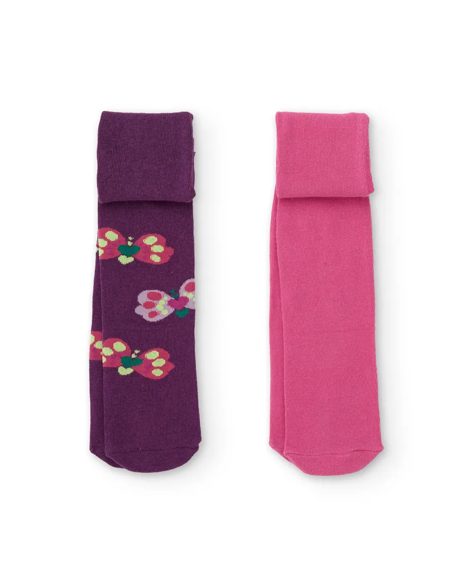 TucTuc Collant bambina tricot rosa con farfalle
