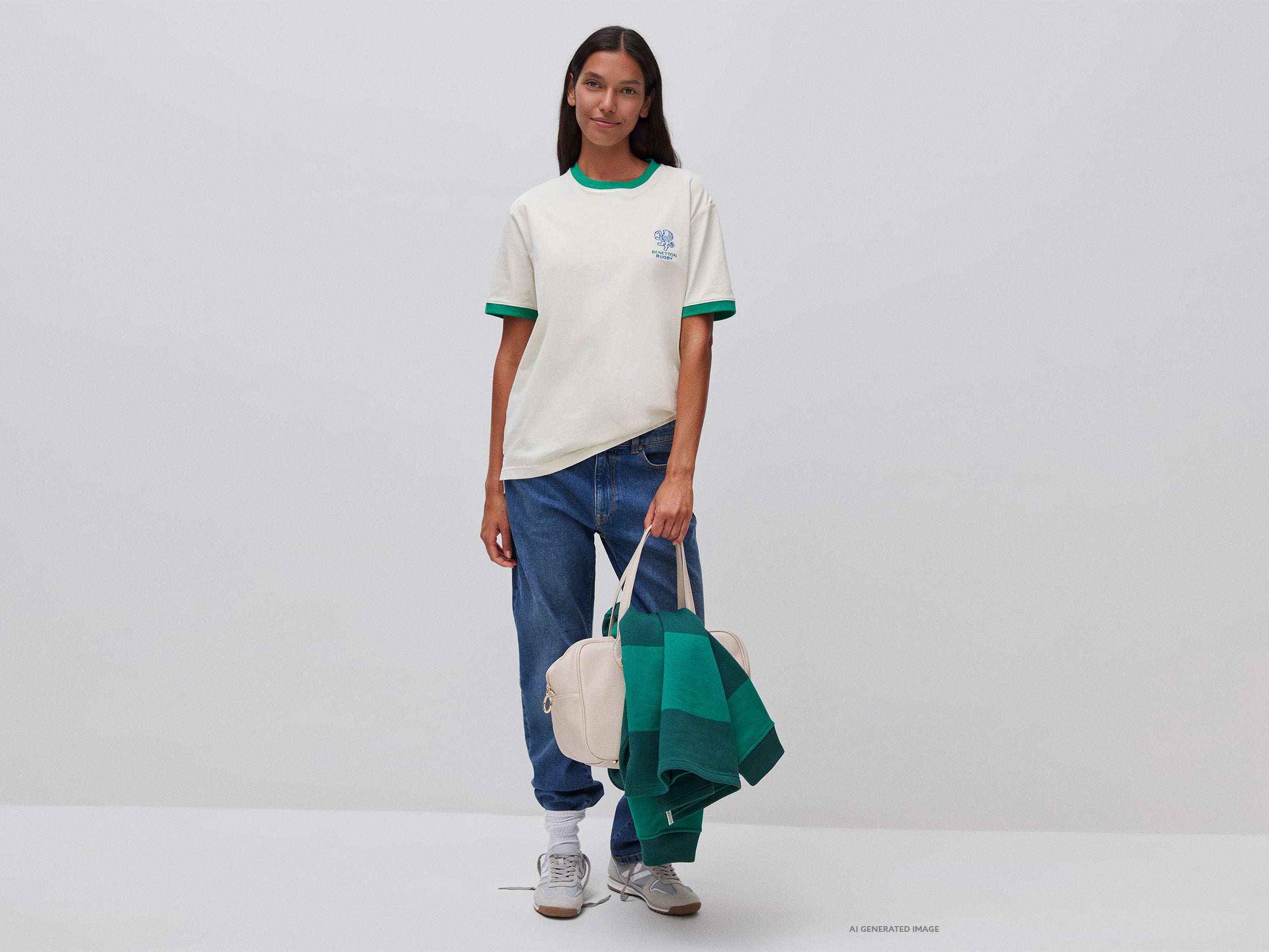 United Colors of Benetton Rugby T-shirt Cotone Bianca Manica Corta M