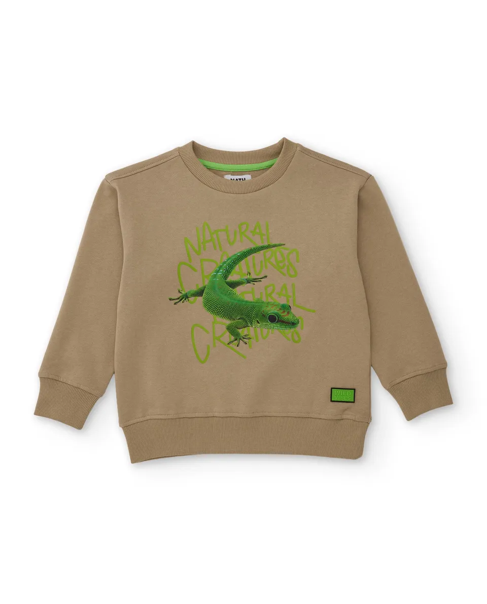 TucTuc Felpe Felpa Bambino Cotone Beige Stampa Gecko