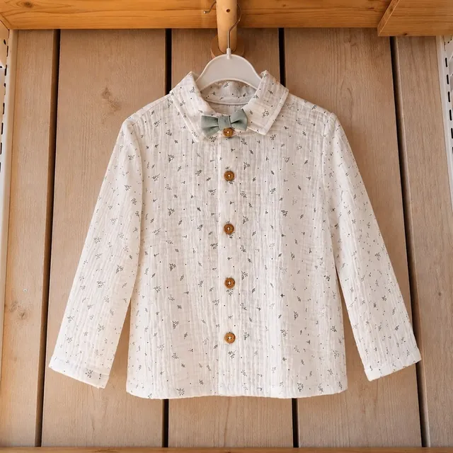 Petite Citrouille Sasha camicia neonato fiori grigi con papillon