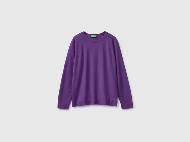 United Colors of Benetton Maglione Lana Cashmere Viola Girocollo
