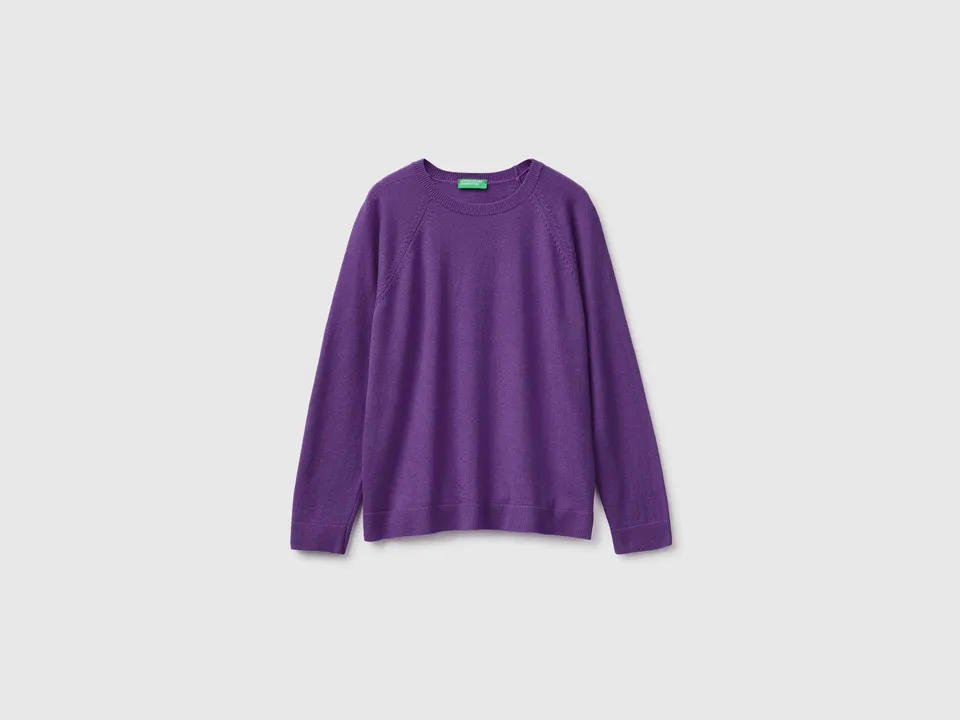 United Colors of Benetton Maglione Lana Cashmere Viola Girocollo