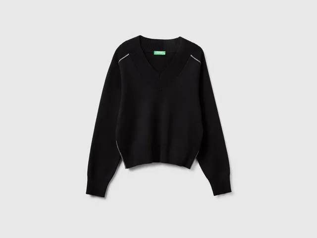 Benetton Sweaters maglione scollo V M viscosa ecovero