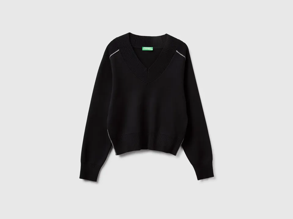 Benetton Sweaters maglione scollo V M viscosa ecovero