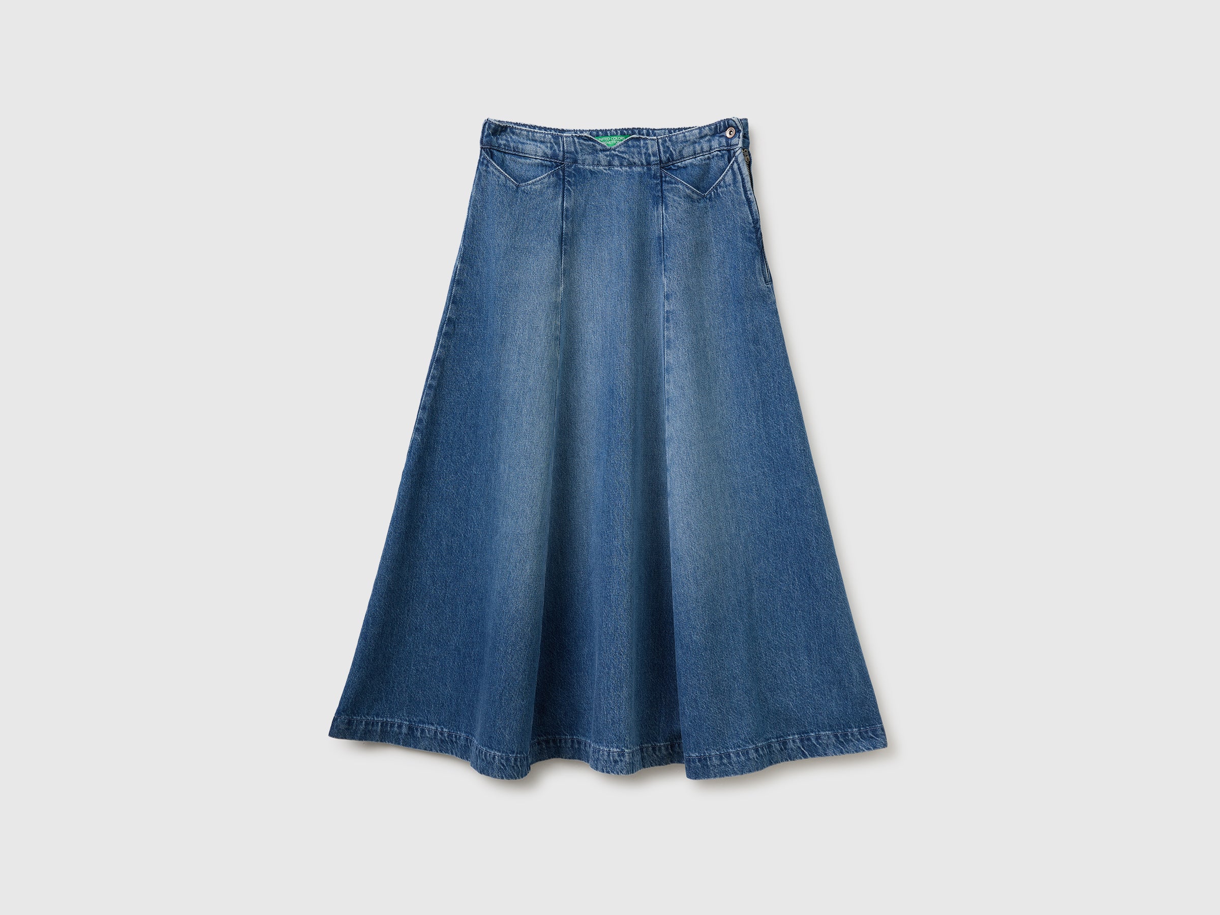 United Colors of Benetton Gonna midi denim jeans cotone pieghe