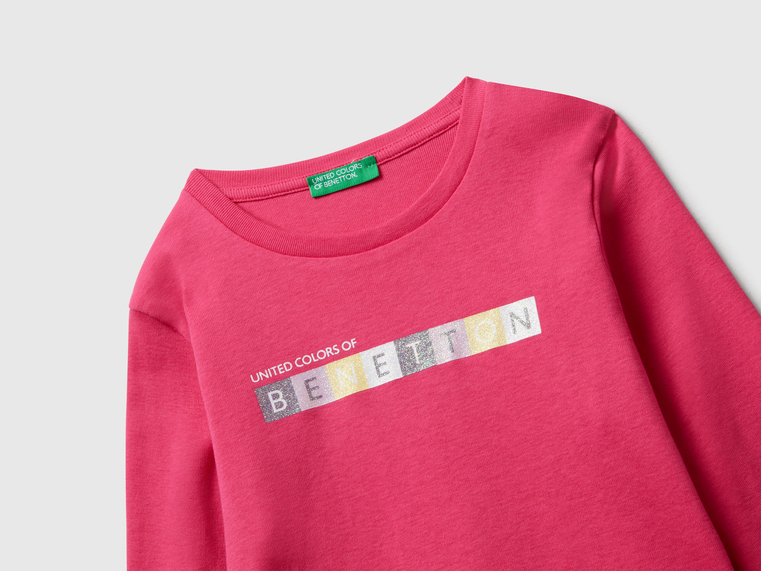 United Colors of Benetton T-shirt bambina 98 manica lunga glitter cotone