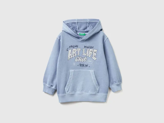United Colors of Benetton felpa cotone con cappuccio stampa
