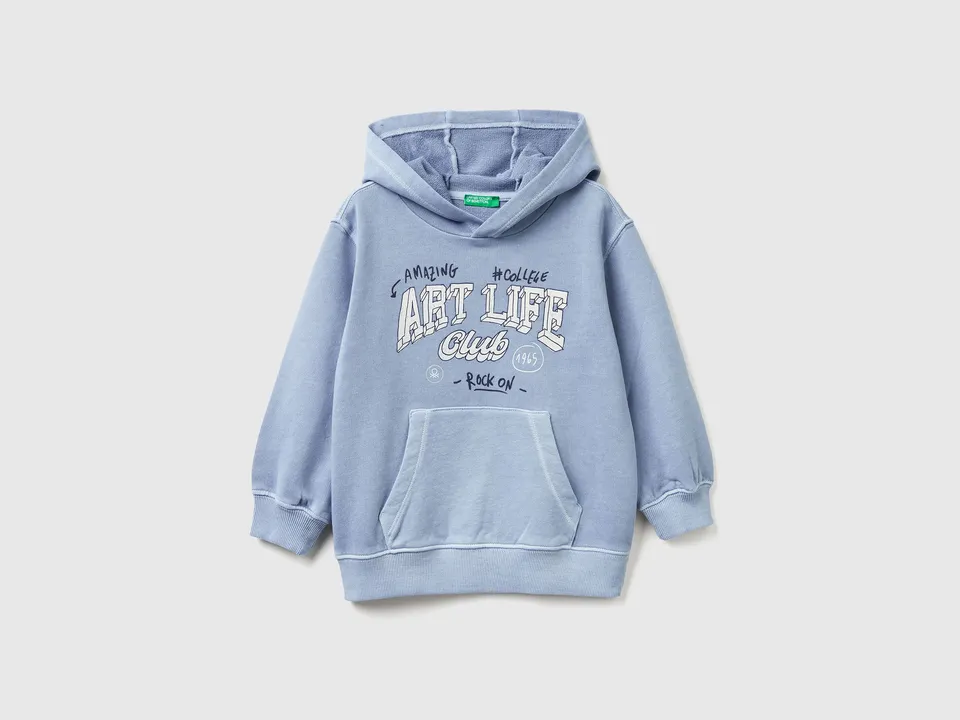 United Colors of Benetton felpa cotone con cappuccio stampa