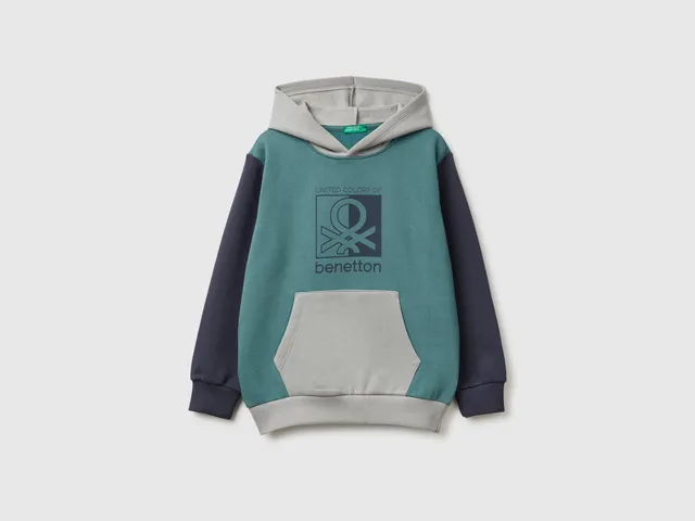 United Colors of Benetton Felpa cappuccio cotone logo taglia L