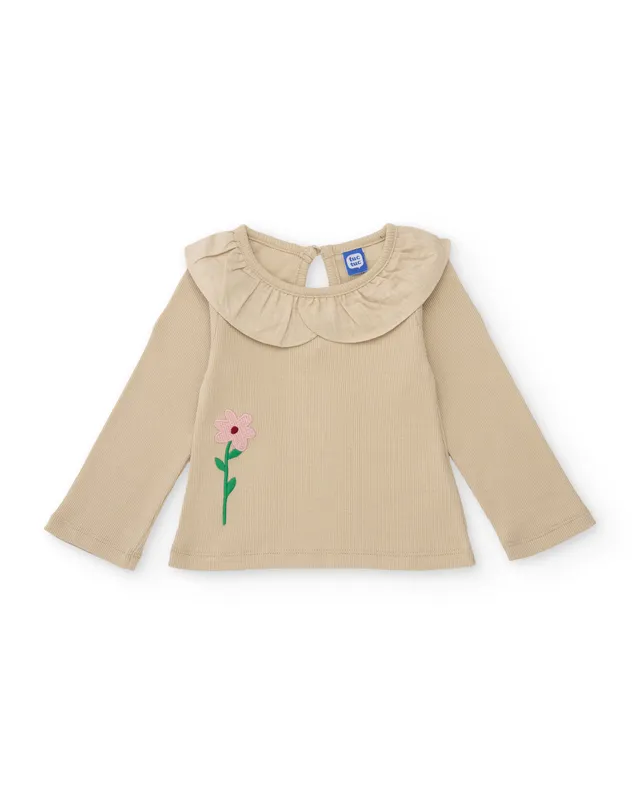 TucTuc Magliette Maglia Bambina Beige Volant Fiore