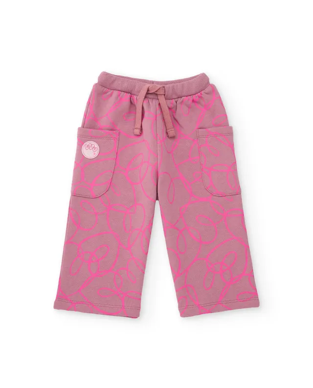 TucTuc Pantaloni Felpa Bimba Rosa con Nastri Fucsia