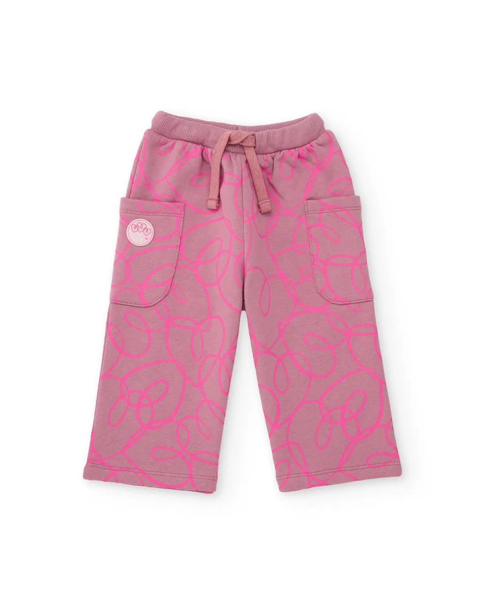 TucTuc Pantaloni Felpa Bimba Rosa con Nastri Fucsia