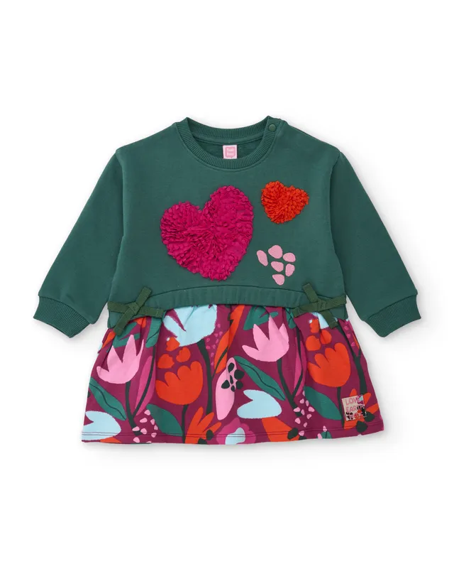 TucTuc Vestiti vestito bambina verde felpa cuori floreale