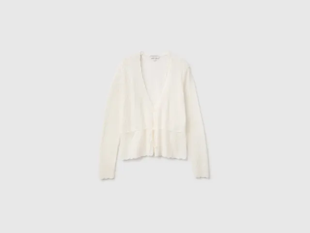 Benetton cardigan traforato lana leggera taglia S