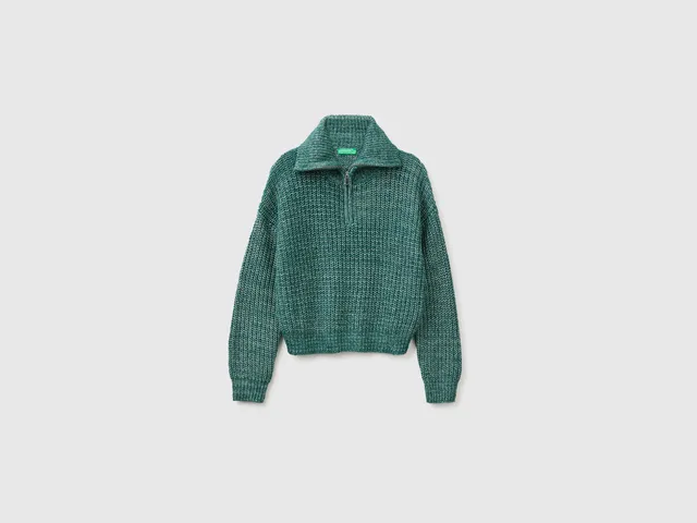 United Colors of Benetton Maglione mélange collo alto zip XS