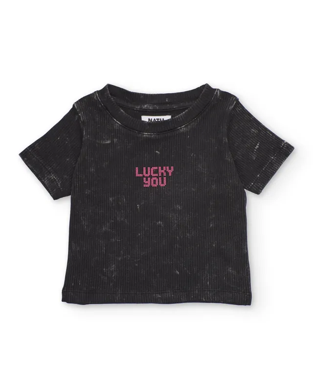 TucTuc Magliette t-shirt bambina nero effetto lavato costine