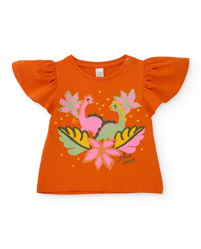 TucTuc Magliette t-shirt bambina arancione volant dinosauri